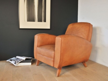 Fauteuil club cuir cognac